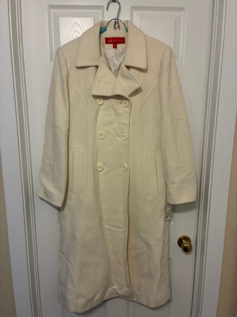 NWT Anne Klein Cream Double-Breasted Wool-Blend Winter Coat